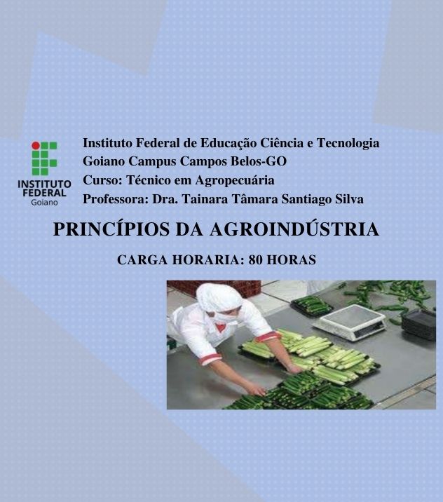 Técnico em Agropecuária Integrado ao Ensino Médio - Campos Belos - 06AGP10I32021 - 2021/1 ( 3º período ) - 155850 - Princípios da Agroindústria
