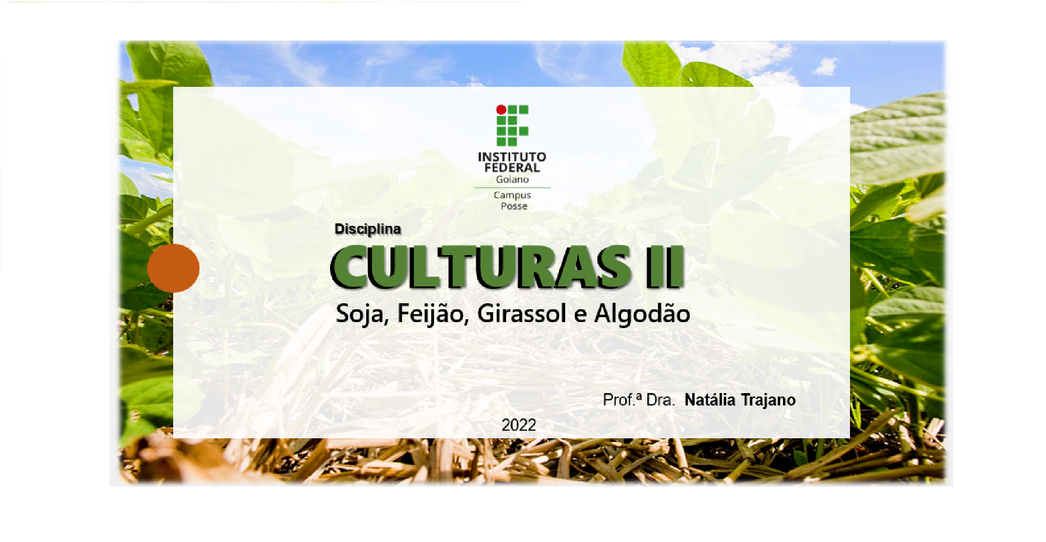 001977 - Culturas II (soja, Feijão, Girassol e Algodão) - 2022/1:Bacharelado em Agronomia, Bacharelado, 7º Período, Turno Integral (2022)